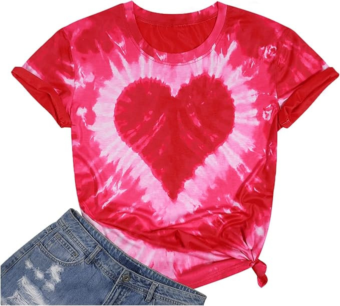 Tie Dye Heart Graphic T Shirt Women Valentines Shirt Funny Loving Heart Pattern Short Sleeve Tops | Amazon (US)