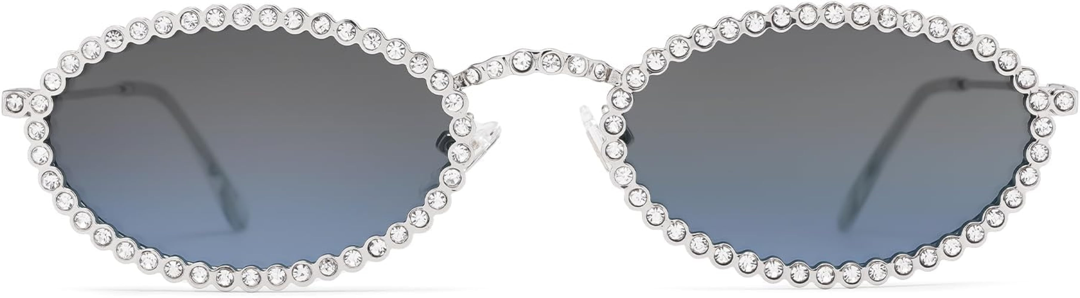 SOJOS Retro Petite Oval Rhinestone Sunglasses for Women 90s Styles Bling Hippie Disco Trendy Sun ... | Amazon (US)