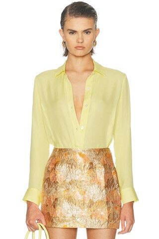 RENGGLI Silk Georgette Button Up Shirt in Yellow | FWRD 