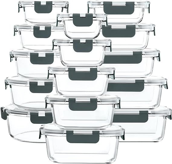 M MCIRCO 30 Pieces Glass Food Storage Containers with Snap Locking Lids,Glass Meal Prep Container... | Amazon (US)