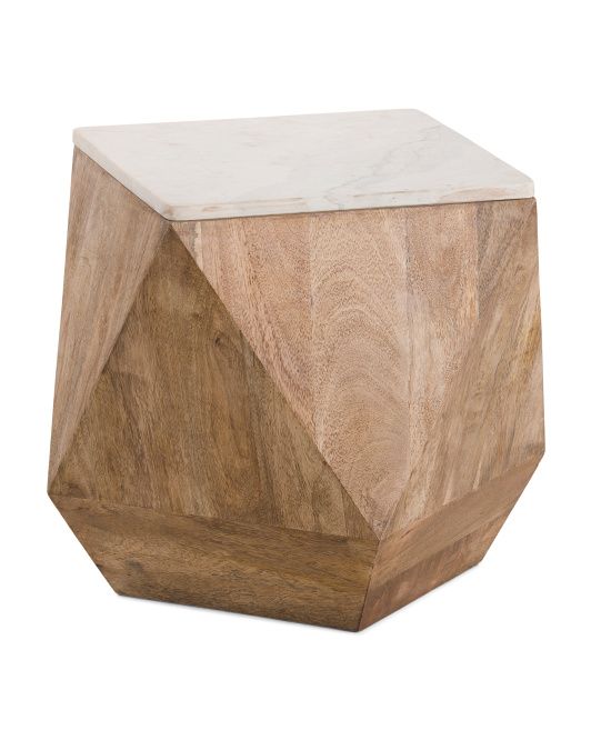 14x17 Wood And Marble Diamond Shape Side Table | TJ Maxx