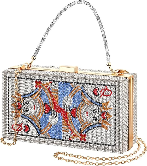 Women Poker Card Evening Clutch Rhinestone Purse Casino Vegas Novelty Purse Queen Hearts Bags Pla... | Amazon (US)