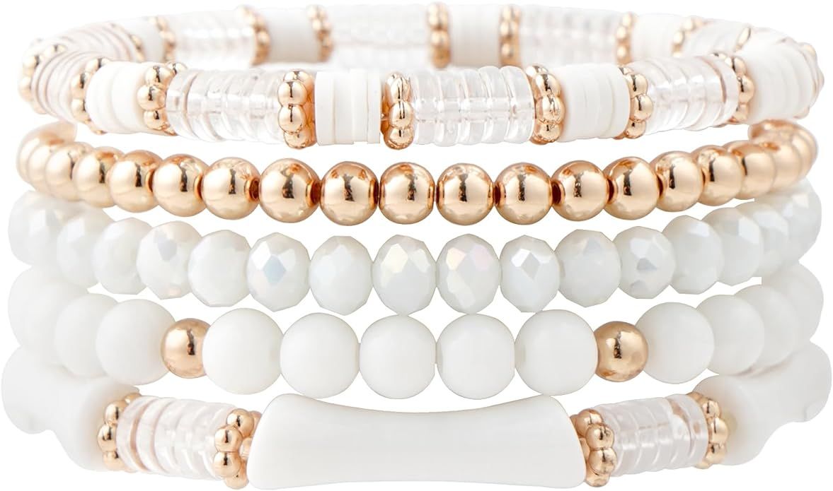Bamboo Tube Bangle Bracelets for Women Stacking Chunky Colorful Acrylic Beads Stretch Bracelets F... | Amazon (US)