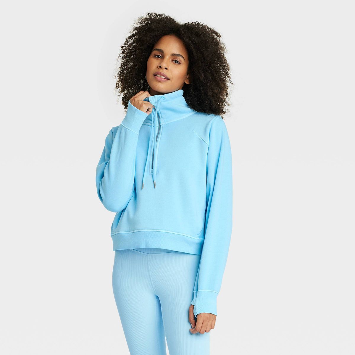 Women's Fleece Half Zip Pullover - All In Motion™ Light Blue S | Target