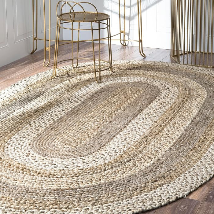 Nuloom Charlene Natural/Ivory, 5' x 8' Oval, Solid, Jute, Soft and Textured, High Traffic, Stain ... | Amazon (US)