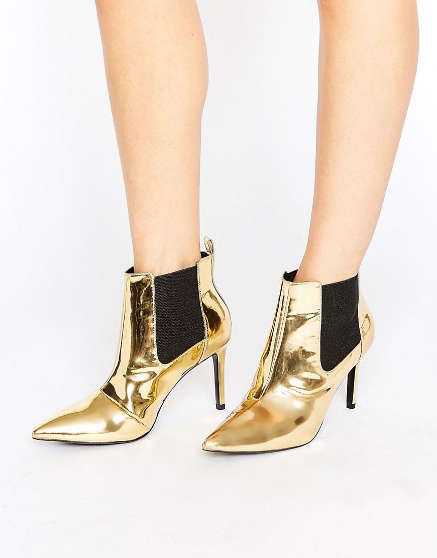 Office Angles Gold Mirror Heeled Ankle Boots - Gold | Asos AU