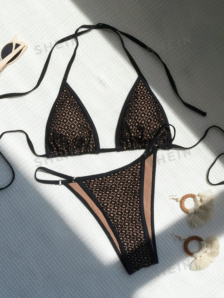 SHEIN Swim Basics Hollow Out Halter Triangle Bikini Swimsuit | SHEIN