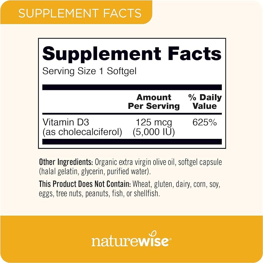 NatureWise Vitamin D3 5000iu (125 mcg) 1 Year Supply for Healthy Muscle Function, and Immune Supp... | Amazon (US)