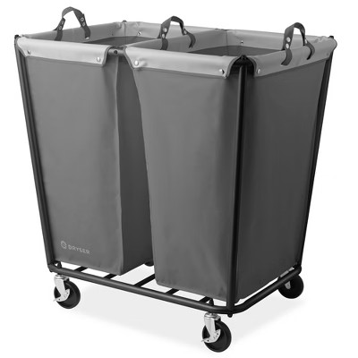 Dryser Divided Commercial Heavy-Duty Rolling Laundry Hamper, Steel Frame Cart on Wheels with 2  Removable Canvas Bins - Gray | Target