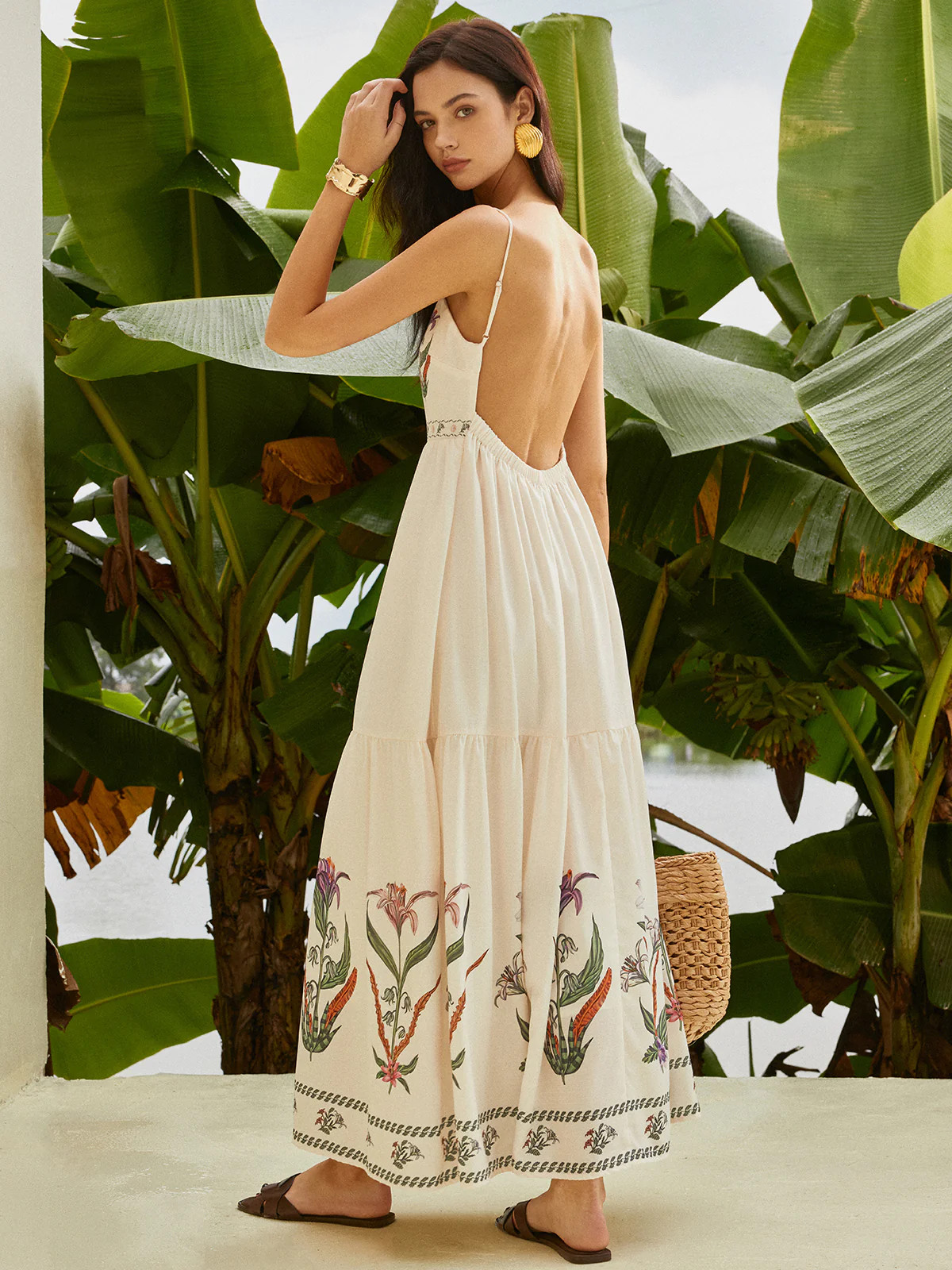Backless Pleated Floral Dress | Commense