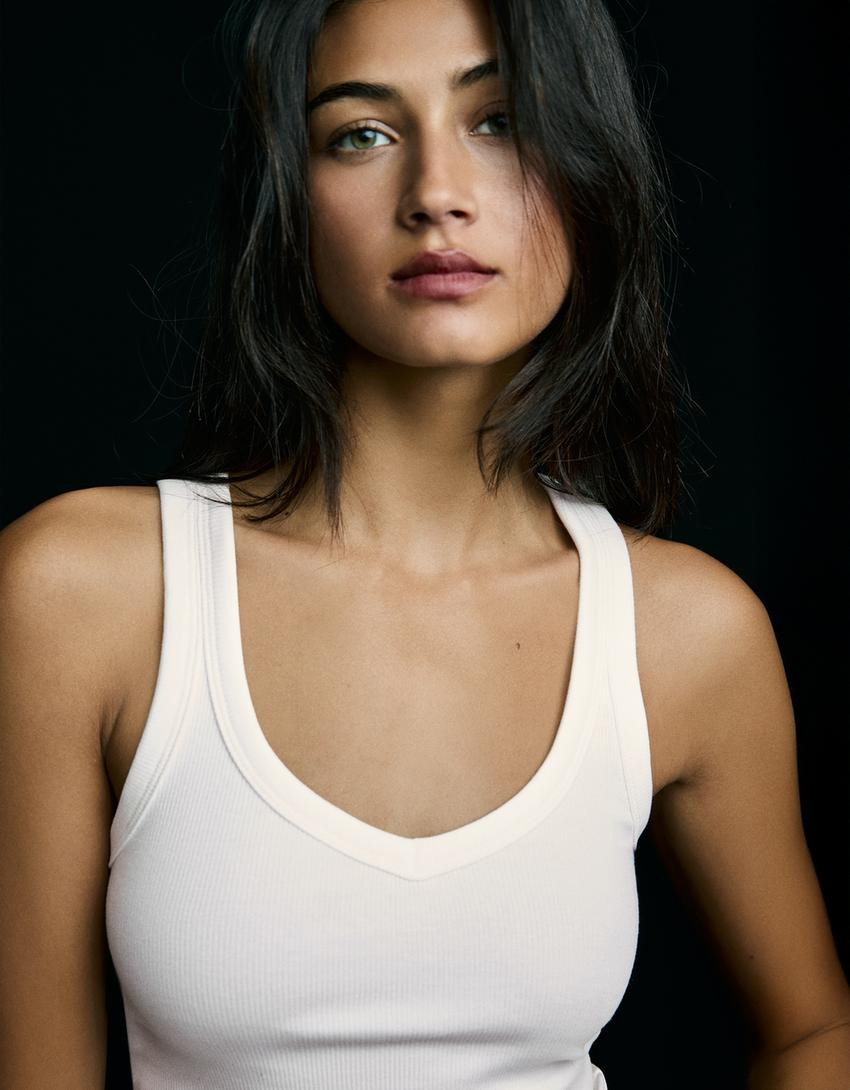 Basic ribbed vest top - Tops and bodysuits - Women | Bershka UK