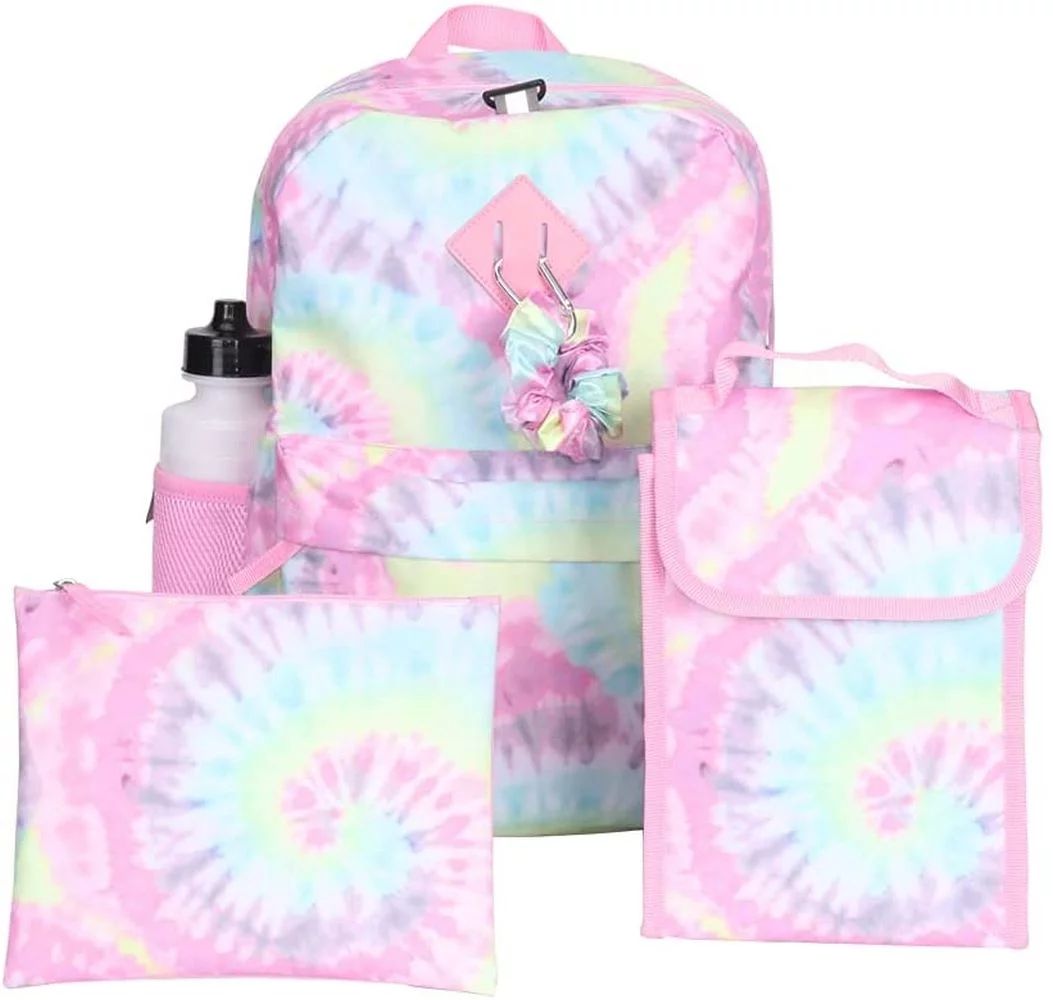 Tie Dye Girls Backpack with Lunch Box and Water Bottle 6 Piece Set 16 inch, Ages 5+ | Walmart (US)