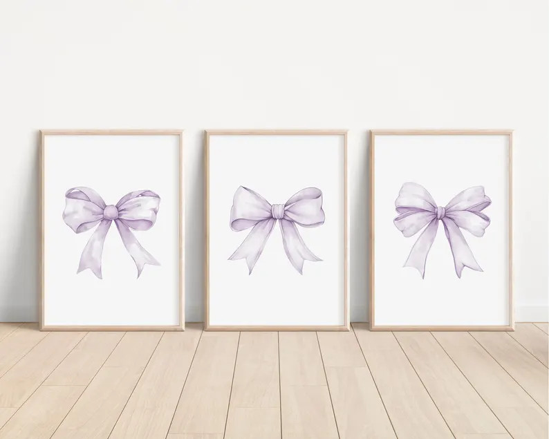 Lavender Watercolor Bow Wall Art | Purple Nursery Prints | Baby Girl Room Decor - Etsy | Etsy (US)