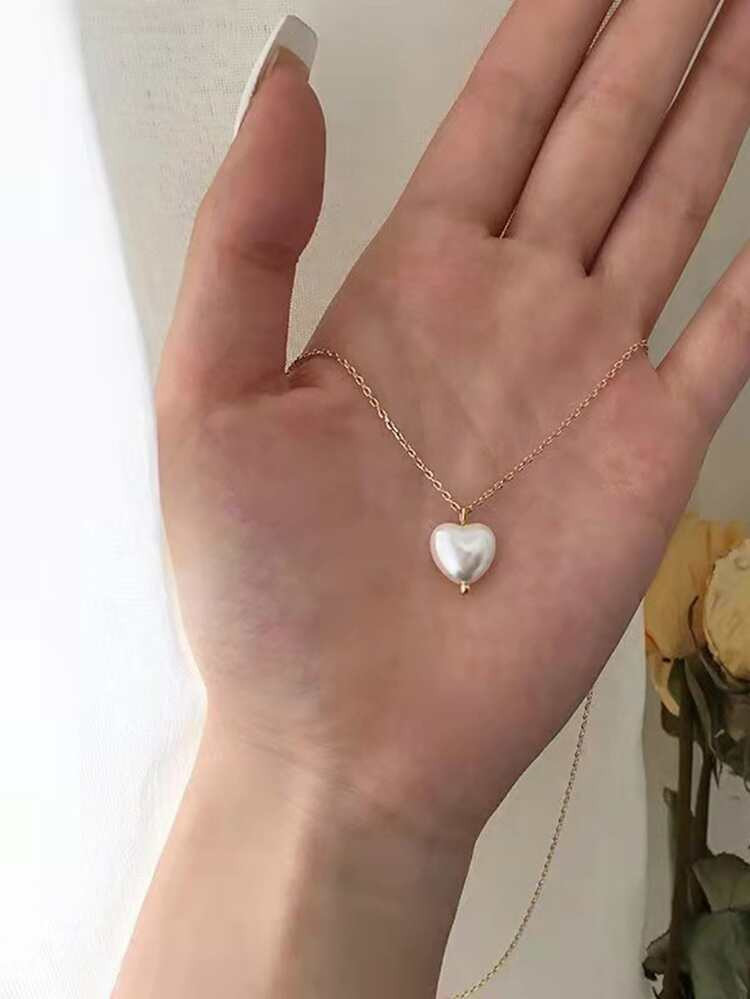 Heart Faux Pearl Charm Necklace | SHEIN