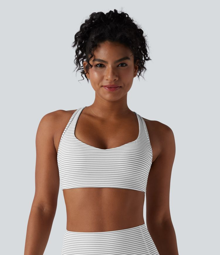Women’s Medium Support Racerback Stripes Training Sports Bra - Halara | HALARA