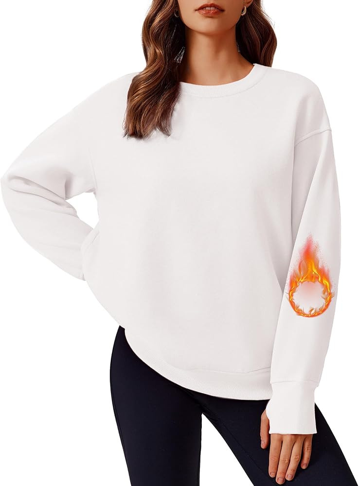PINSPARK Womens Sweatshirt Crewneck Fleece Pullover Tops Oversized Sweat Shirts with Thumbholes P... | Amazon (US)