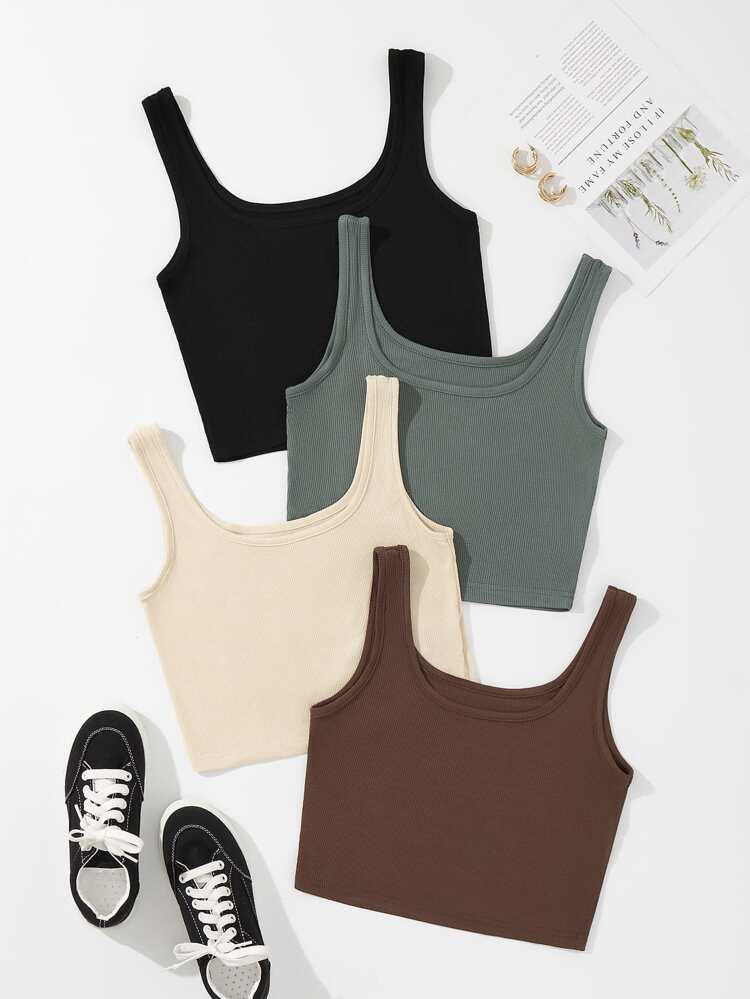 SHEIN EZwear 4pack Solid Crop Tank Top | SHEIN
