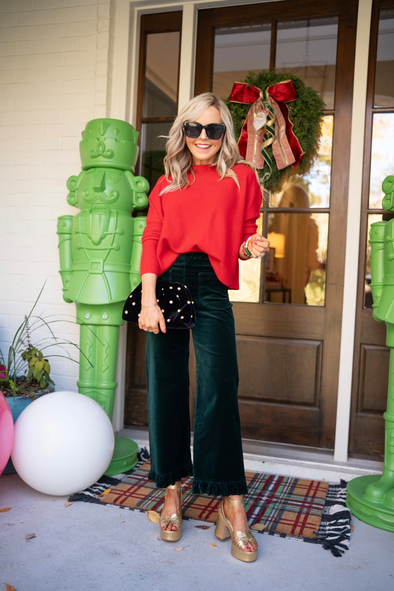 the colors of Christmas ❤️💚

shop my statement holiday style now on major sale at ANTHRO as part of Cyber Monday!! 30% off my velvet pants and cashmere sweater combo • wearing XS in top and size 24 in pants! 

#LTKSaleAlert #LTKHoliday #LTKCyberWeek
