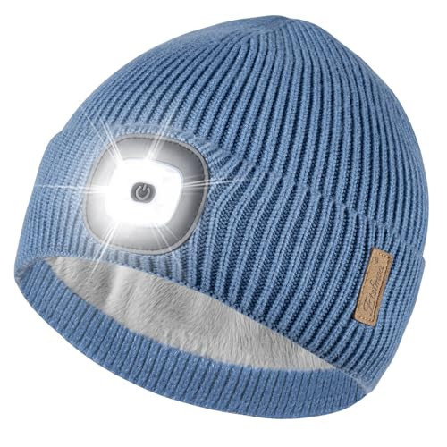 Etsfmoa Unisex Hat with Light,Fleece Lined Beanie Warm Knit Hat,Gifts for Men Women,Rechargeable LED Cap | Amazon (US)