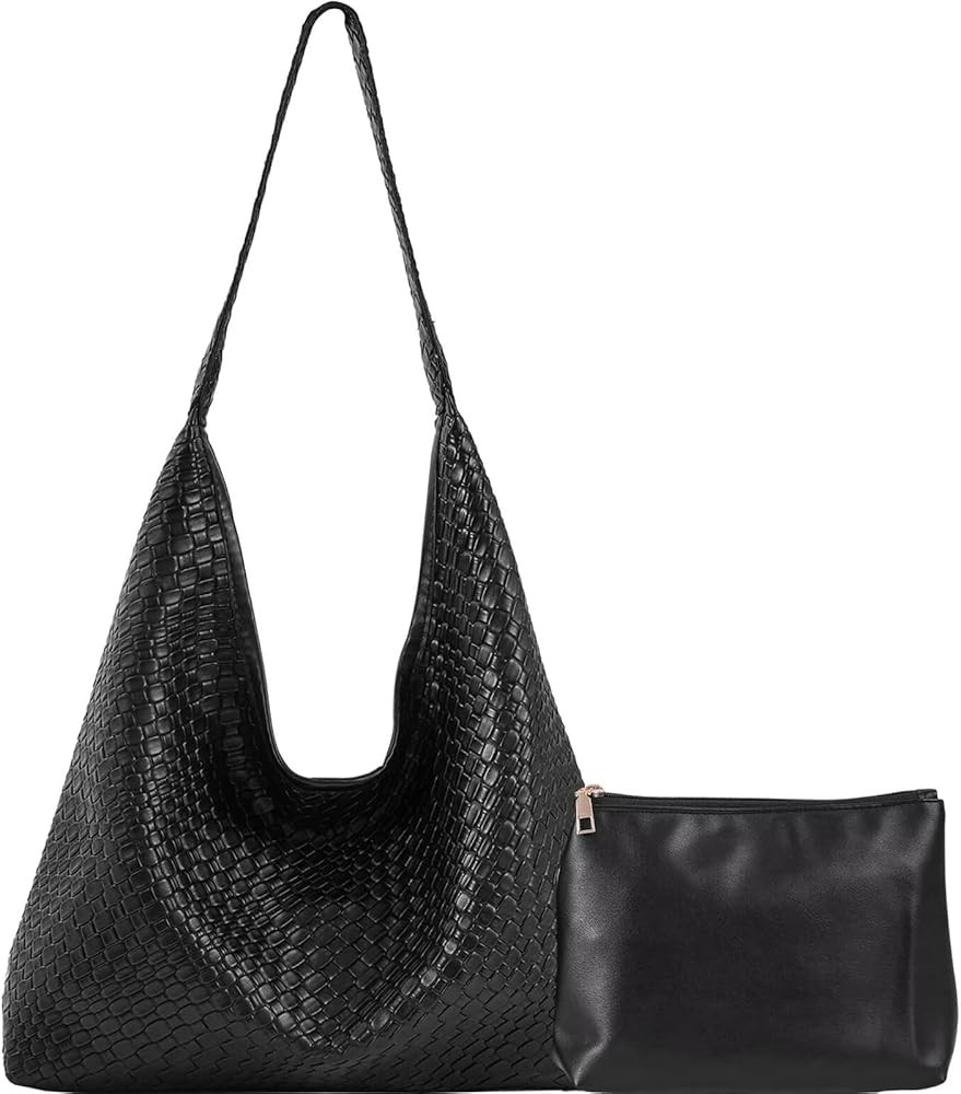 2024 Woven Leather Shoulder Bag for Women, Woven Soft Vegan Leather Tote Bag, Large Capacity Top-... | Amazon (US)