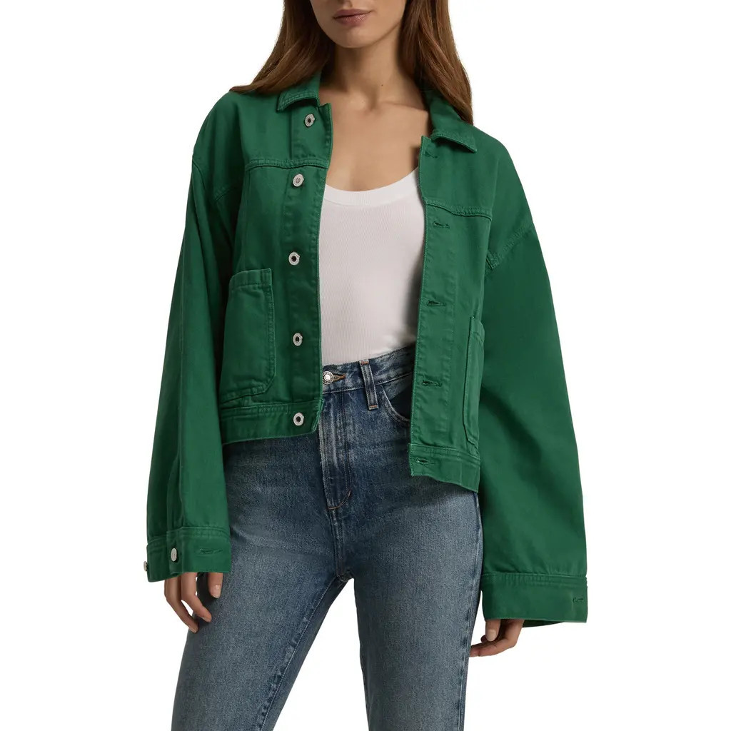 Favorite Daughter The Oliver Denim Jacket in Emerald at Nordstrom, Size Large | Nordstrom