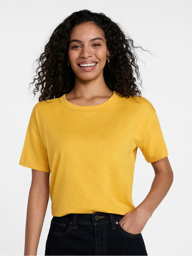 Time and Tru Women's Boxy Slub Tee with Short Sleeves, Sizes XS-XXXL | Walmart (US)