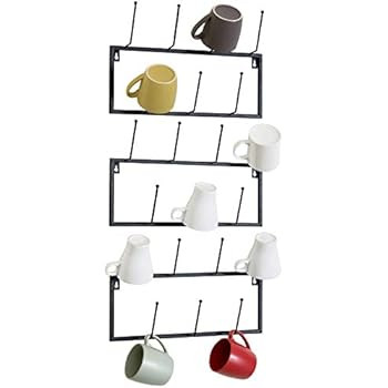 MyGift Set of 3 Black Metal Wall-Mounted Coffee Mug Storage Rack, 21-Hooks Total | Amazon (US)