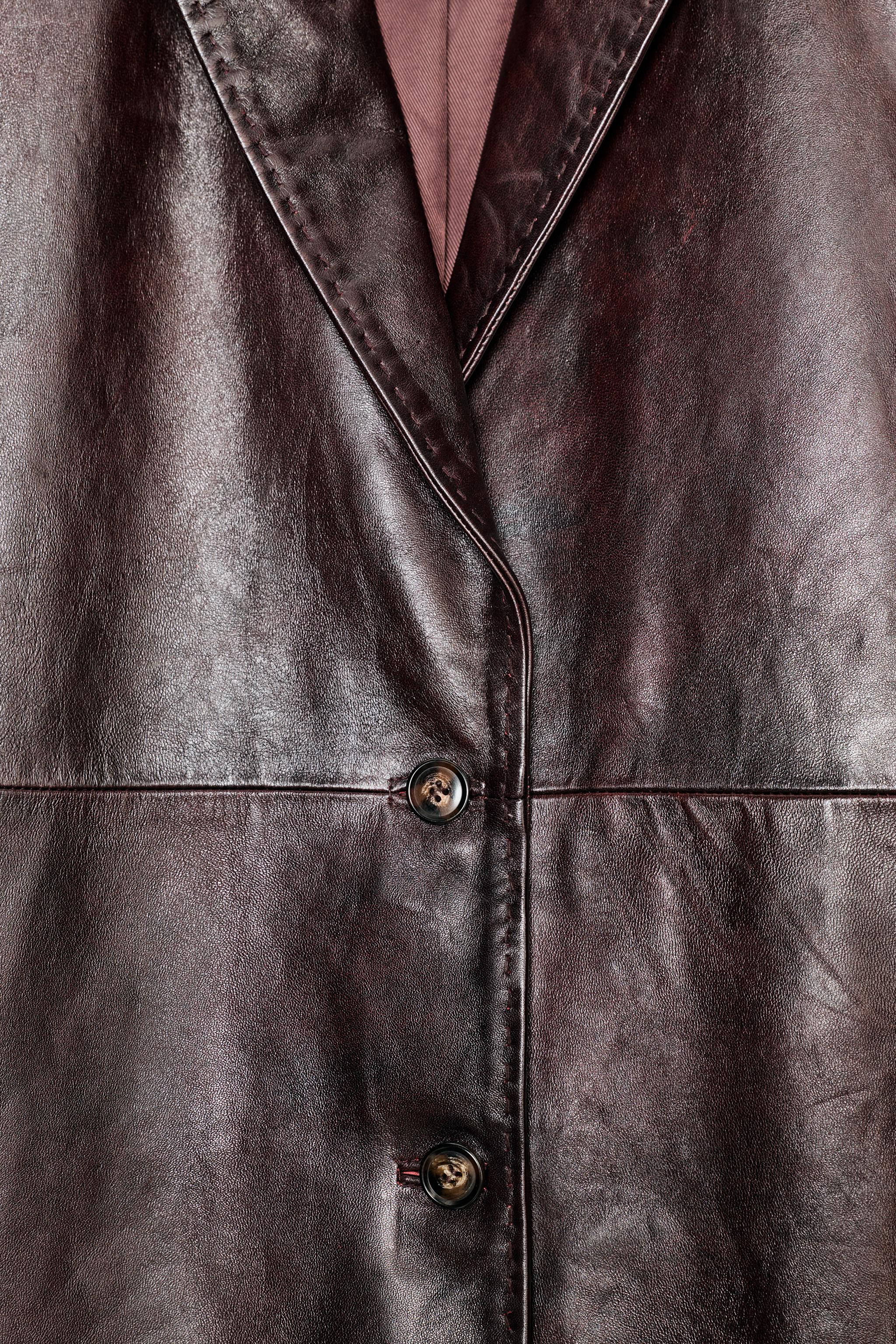 100% LEATHER TOPSTITCHED COAT | Zara US