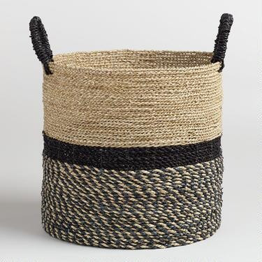 Calista Large Black And Natural Seagrass Tote Basket | World Market