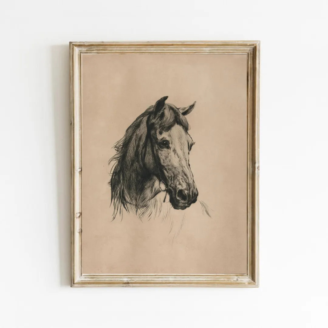 Vintage Horse Art Sketch, Horse Wall Art, Farmhouse Decor, Equestrian Wall Art, Horse Etching, An... | Etsy (US)