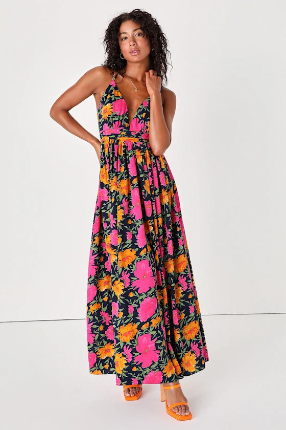 Vivacious Love Navy Floral Print Sleeveless Strappy Maxi Dress | Lulus (US)