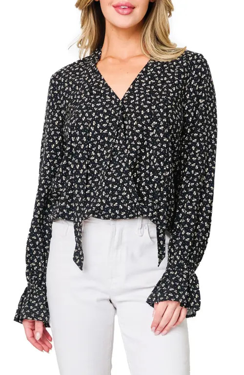 GIBSONLOOK Floral Surplice Tie Neck Top in Black Boho Floral at Nordstrom, Size X-Small | Nordstrom