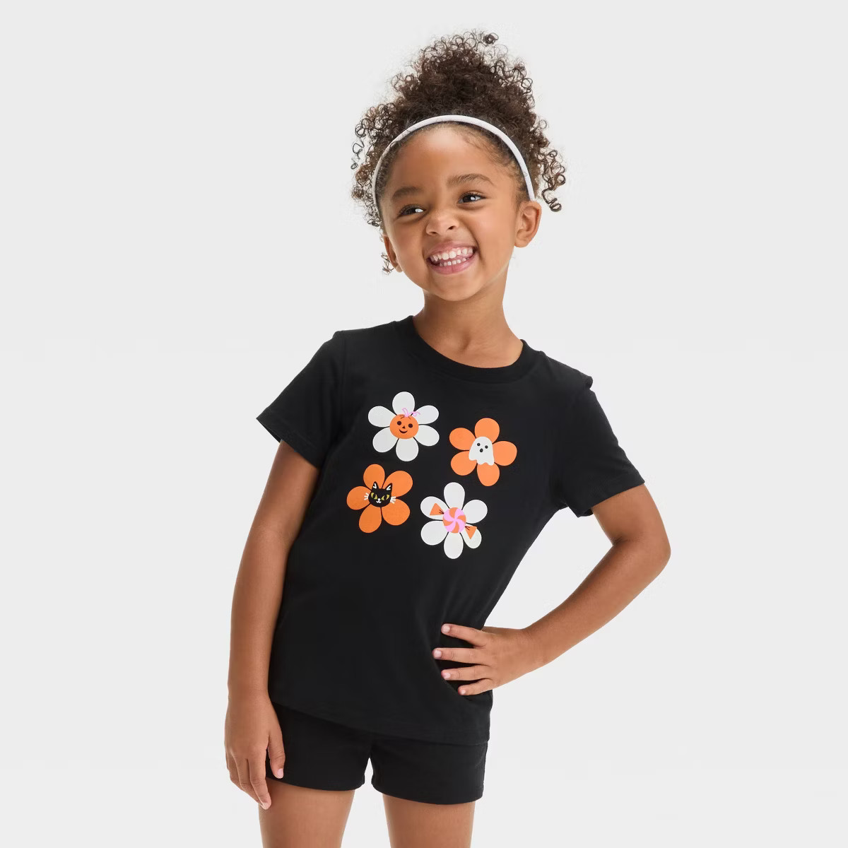 Toddler Girls' Halloween Daisy Short Sleeve T-Shirt - Cat & Jack™ Black | Target