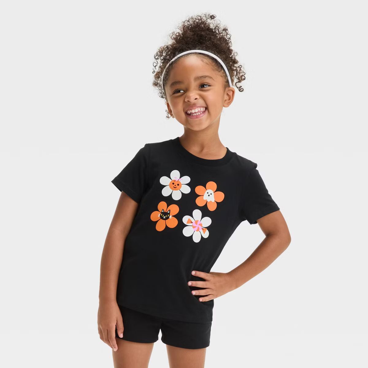 Toddler Girls' Halloween Daisy Short Sleeve T-Shirt - Cat & Jack™ Black 3T | Target