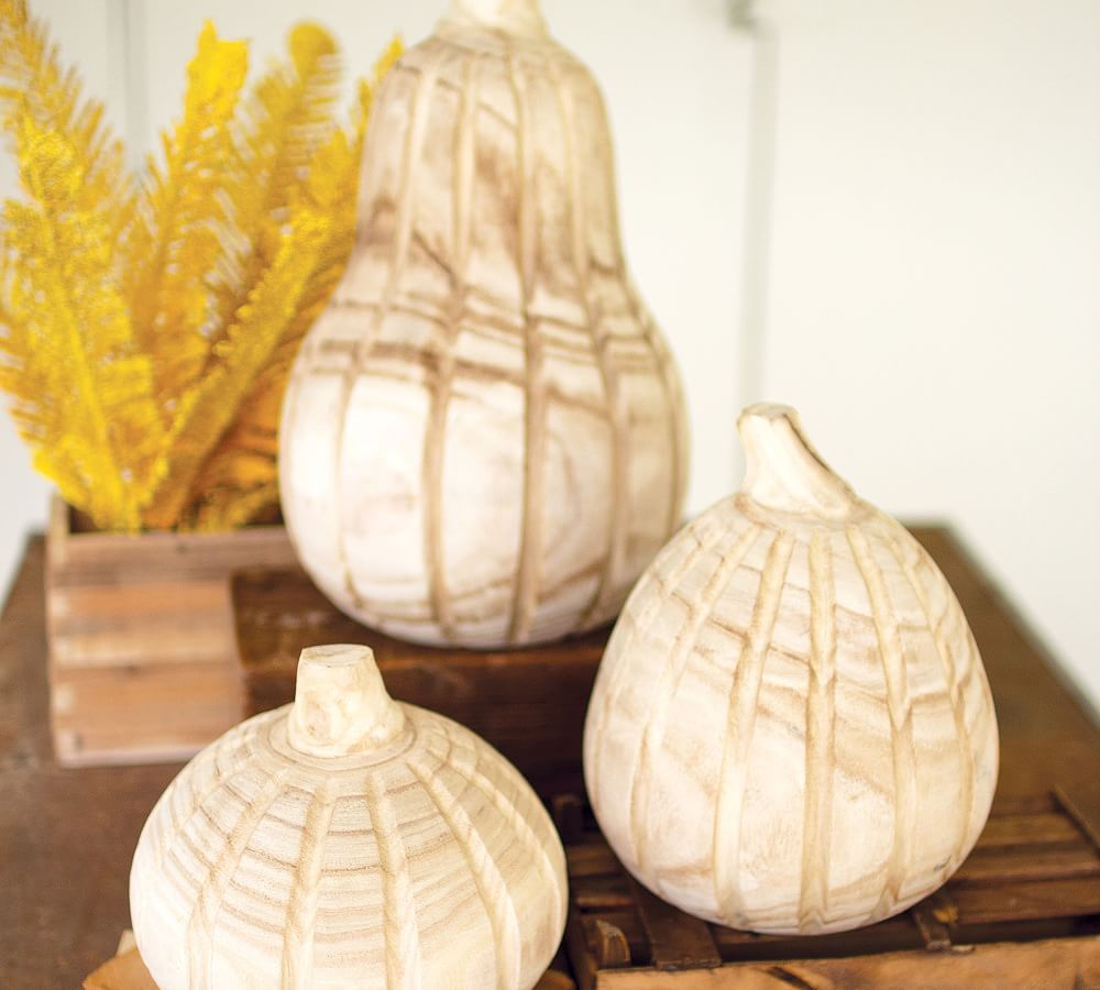 Natural Wood Pumpkins, Set of 3 | Pottery Barn (US)