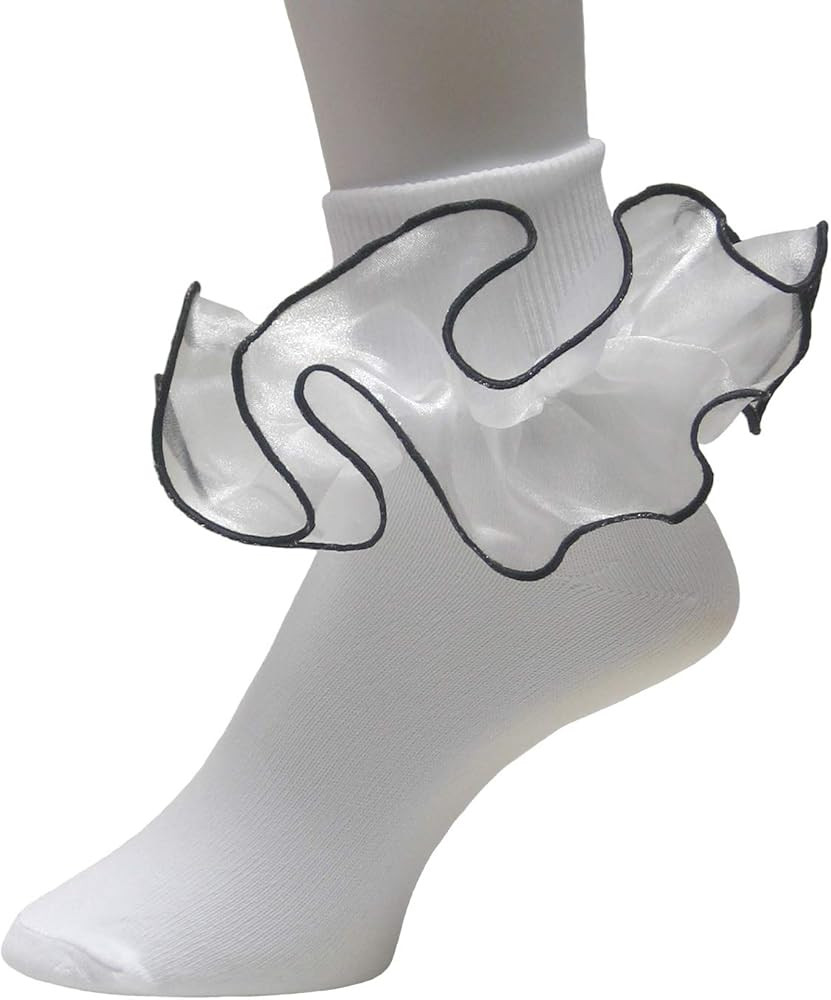 Girls Double Ruffle Socks - Big Full Organza with Trim Pageant Fanfare Foldover Ankle Style | Amazon (US)