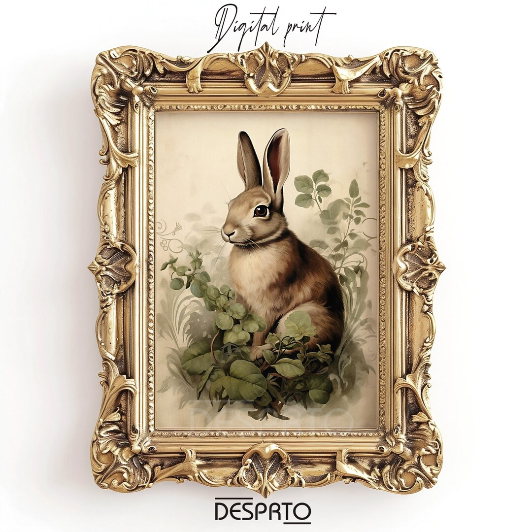 Boho Rabbit Bunny Print, Rustic Hare Cottagecore Print, Animal Wall Art Painting Decor, Easter Pr... | Etsy (US)