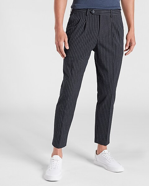 Slim Navy Striped Pleated Dress Pant | Express