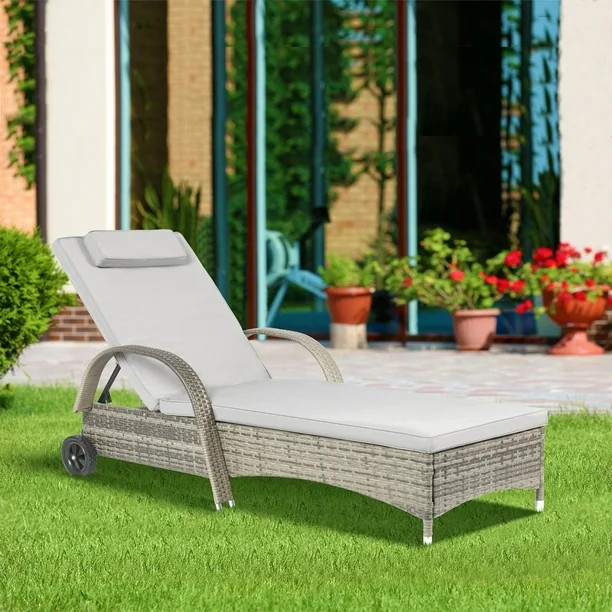 3 Pieces Outdoor Chaise Lounge Chairs Set Recliner Patio Rattan Wicker Sun Lounger Chair With Arm... | Walmart (US)