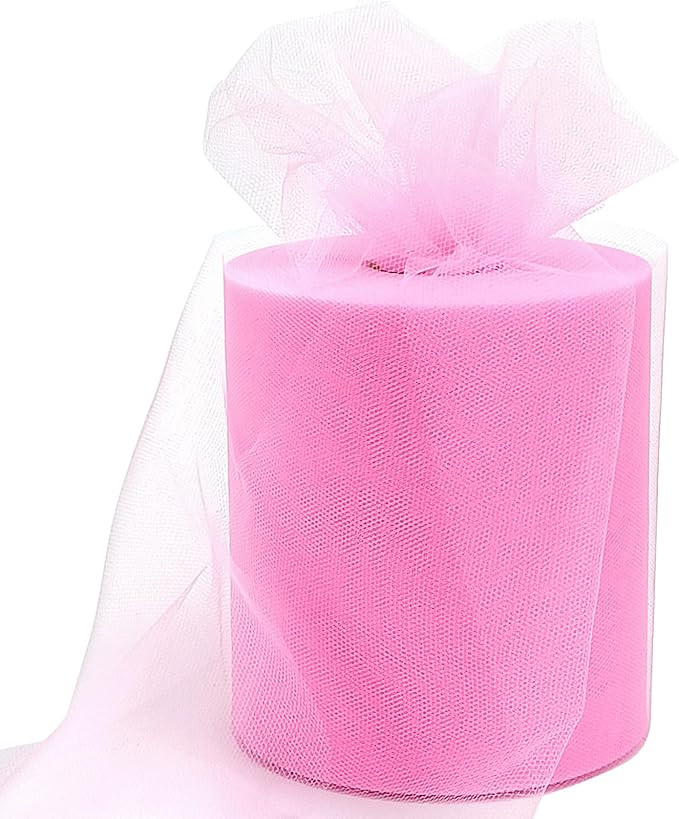 6" x 200 Yards Pink Tulle Fabric Rolls, Pink Spool Tulle Ribbon for DIY Tutu Skirt Wedding Decora... | Amazon (US)