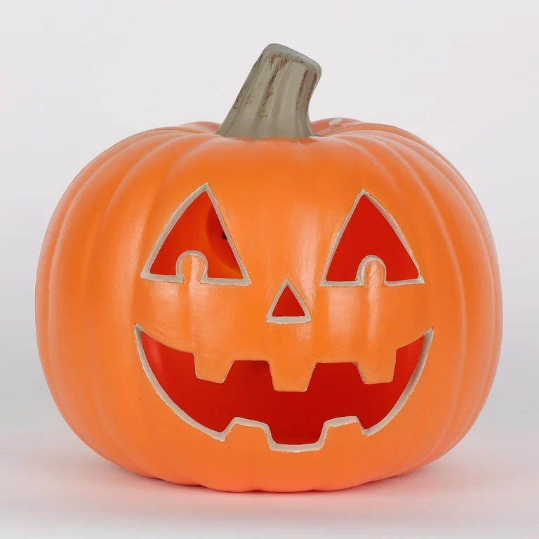 Halloween Light-Up Jack-O'-Lantern Decoration, Orange, Polypropylene, 9", by Way To Celebrate | Walmart (US)