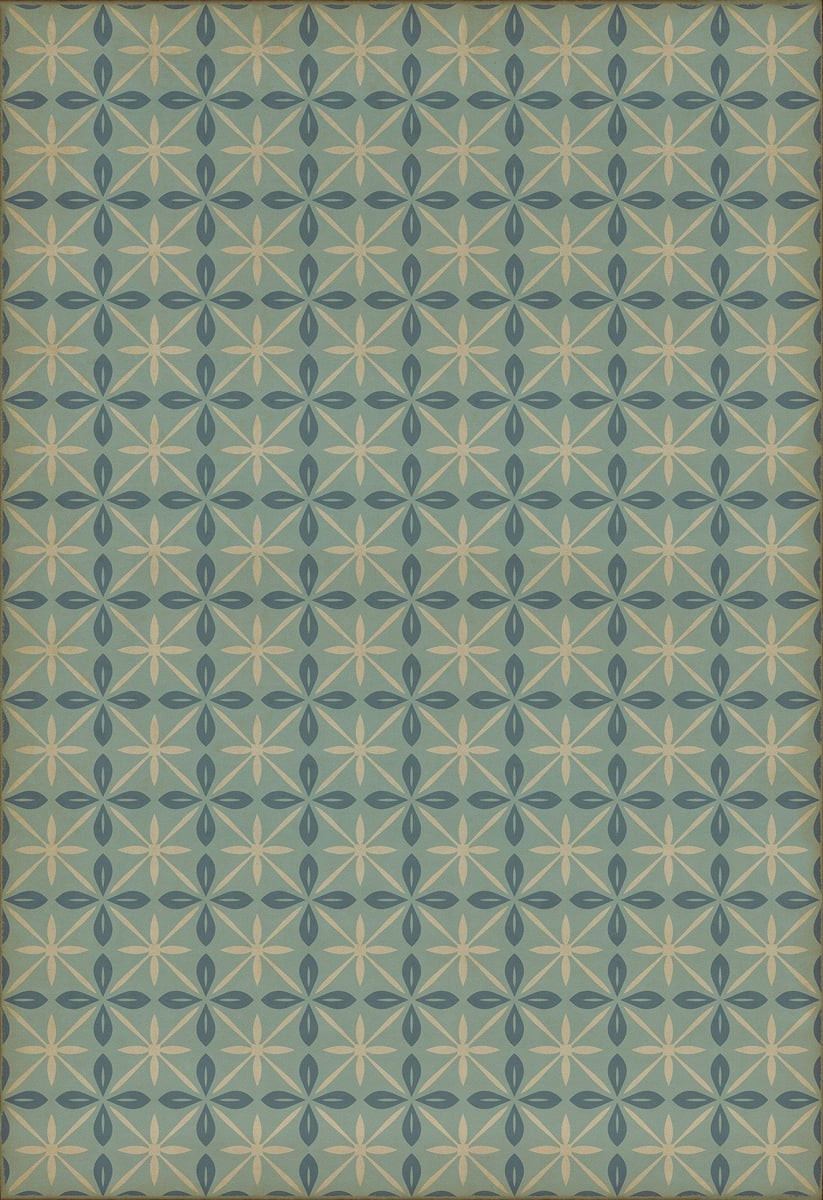 Classic Vintage Vinyl Pattern 81 Distressed Blue/Cream - Skyside Diner Non-Slip Backing Area Rug | Rugs Direct
