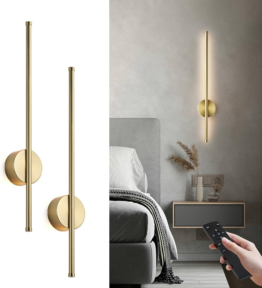 Battery Operated Modern Wall Sconces, Dimmable Wireless Wall Light Set of Two with Remote Control... | Amazon (US)