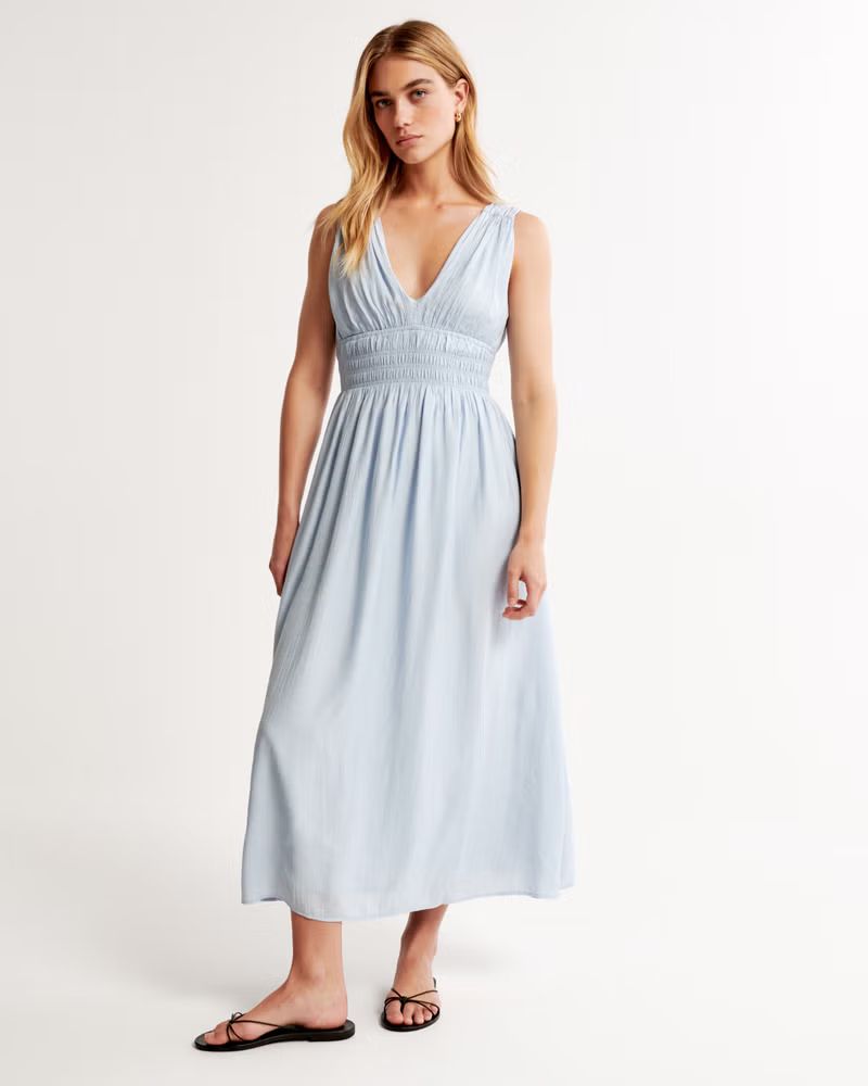 Crinkle Textured Smocked Waist Maxi Dress | Abercrombie & Fitch (US)