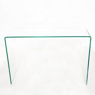 43.3 in. Glass Console Table Transparent Tempered Glass Console Table with Rounded Edges Desks So... | The Home Depot