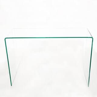 43.3 in. Glass Console Table Transparent Tempered Glass Console Table with Rounded Edges Desks So... | The Home Depot