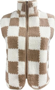 Womens Checkered Sherpa Vest Sleeveless Winter Fleece Jacket High Neck Zip Up Plaid Gilet Casual ... | Amazon (US)