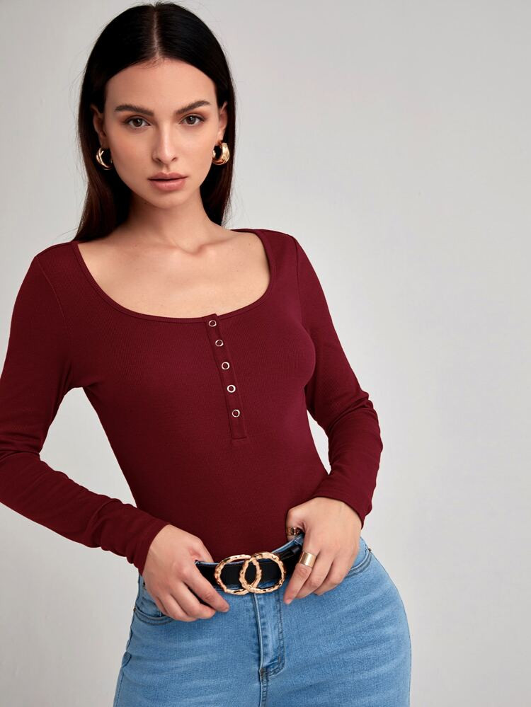 SHEIN Press Buttoned Front Fitted Top | SHEIN