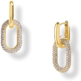 OZEL 14K Gold & Silver Plated Paperclip Chain Earrings with Cubic Zirconia – Dangle, Hoop, Hugg... | Amazon (US)