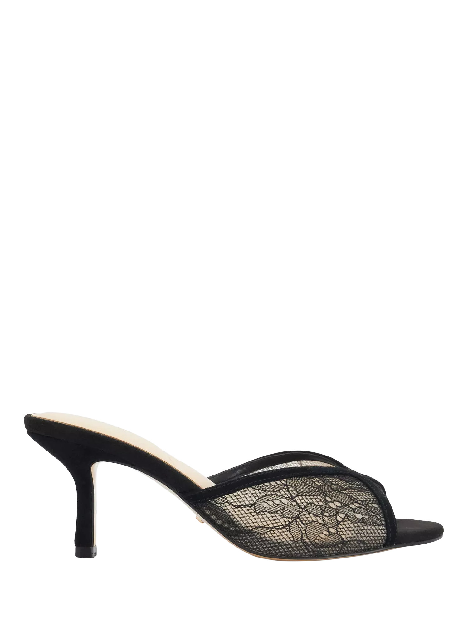 Dune London Monarchs Lace Stiletto Heel Mules, Black | John Lewis (UK)